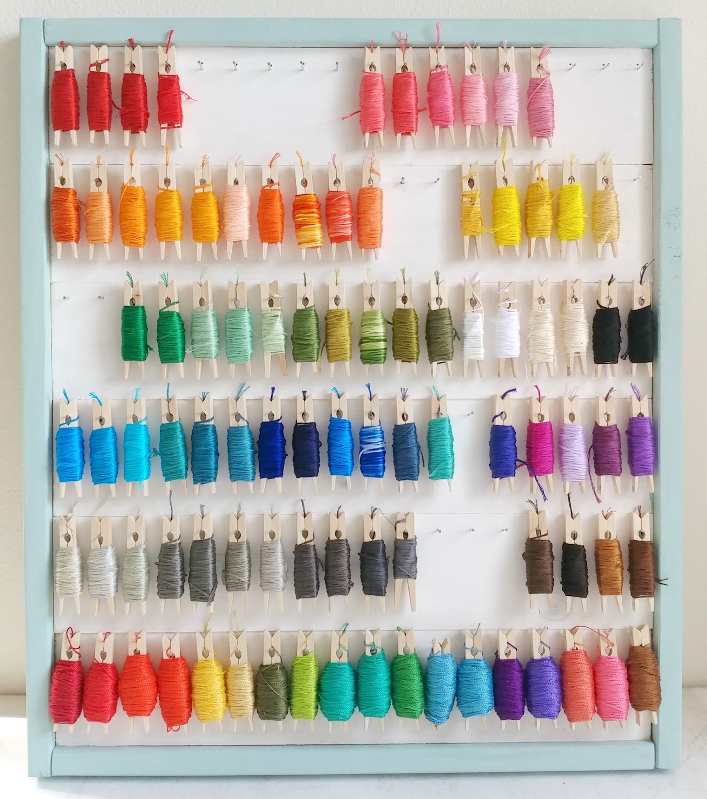 DIY Embroidery Floss Organizer using Clothespins - Ameroonie Designs